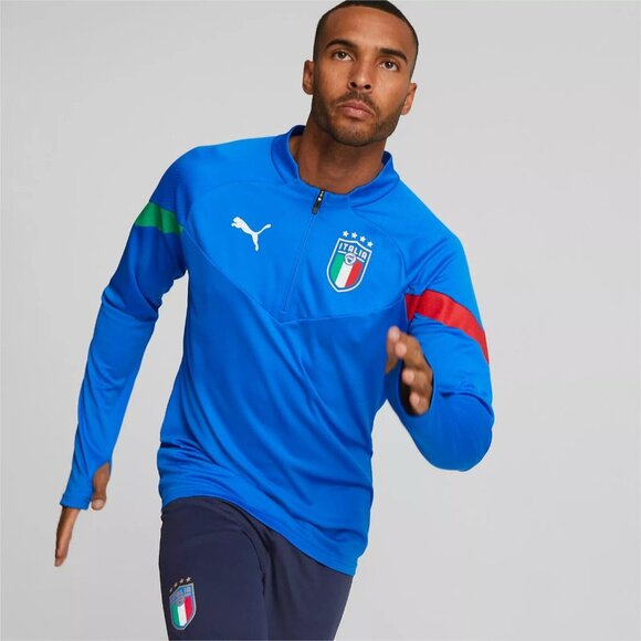 PUMA ITALIA ITALY FIGC 1/4-Zip Slim Long Sleeve Training Jersey Light Blue - Picture 2 of 6